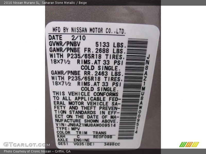 Saharan Stone Metallic / Beige 2010 Nissan Murano SL