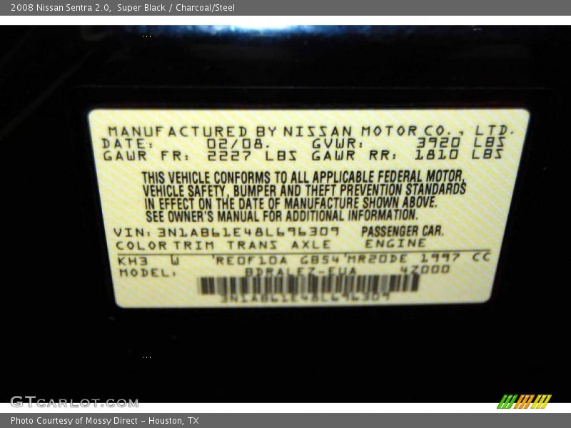 Super Black / Charcoal/Steel 2008 Nissan Sentra 2.0
