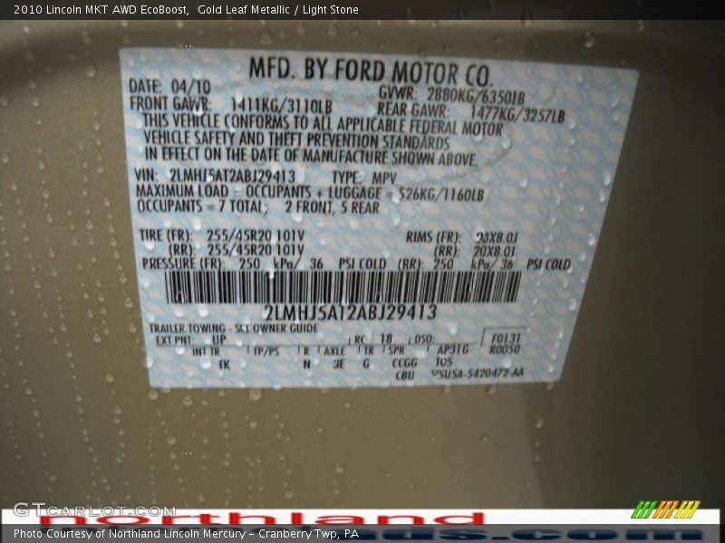 Gold Leaf Metallic / Light Stone 2010 Lincoln MKT AWD EcoBoost
