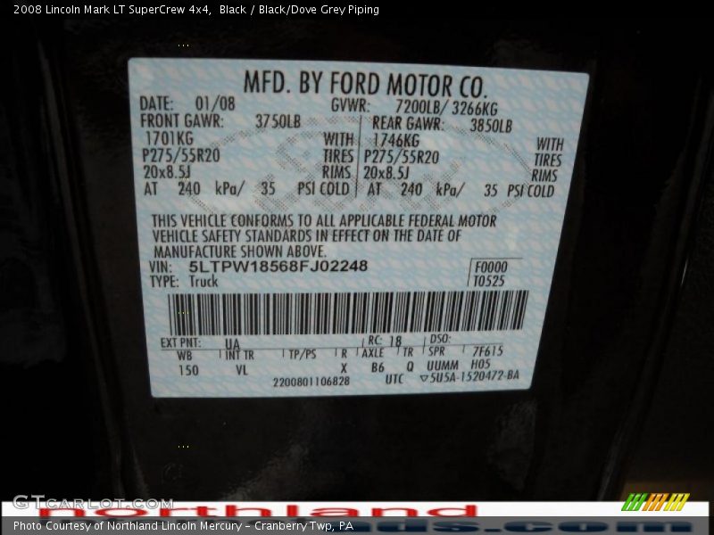 Black / Black/Dove Grey Piping 2008 Lincoln Mark LT SuperCrew 4x4