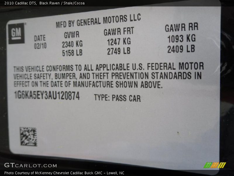 Black Raven / Shale/Cocoa 2010 Cadillac DTS