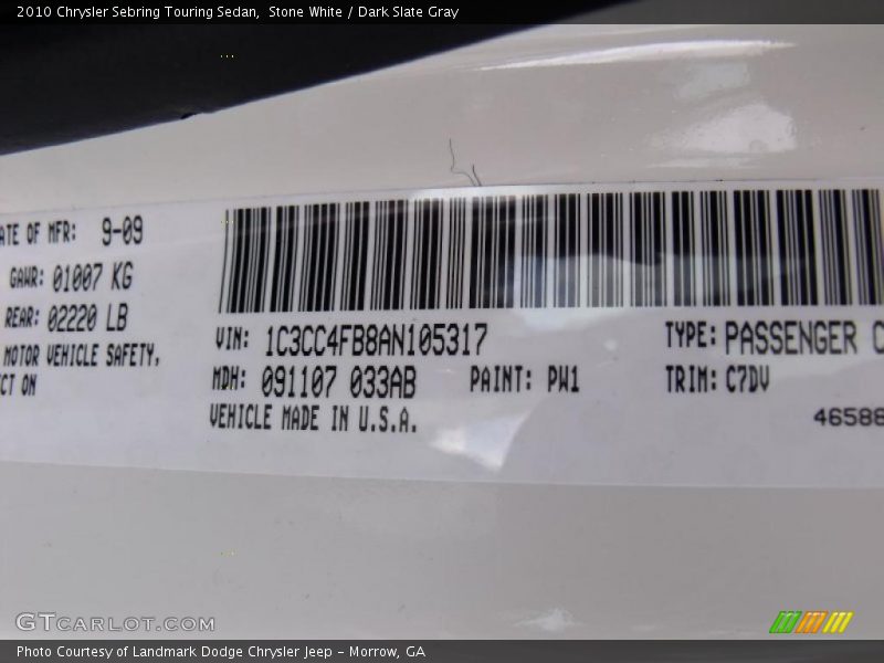 Stone White / Dark Slate Gray 2010 Chrysler Sebring Touring Sedan