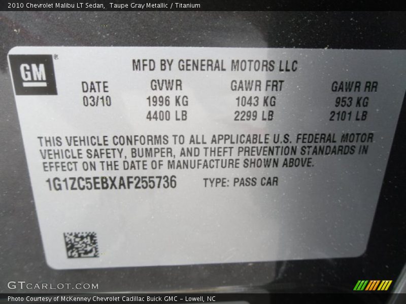 Taupe Gray Metallic / Titanium 2010 Chevrolet Malibu LT Sedan