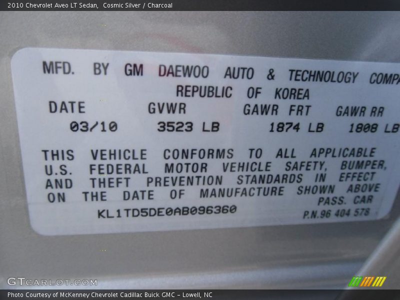 Cosmic Silver / Charcoal 2010 Chevrolet Aveo LT Sedan