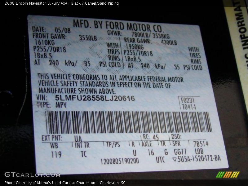 Black / Camel/Sand Piping 2008 Lincoln Navigator Luxury 4x4