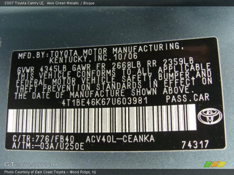 Aloe Green Metallic / Bisque 2007 Toyota Camry LE