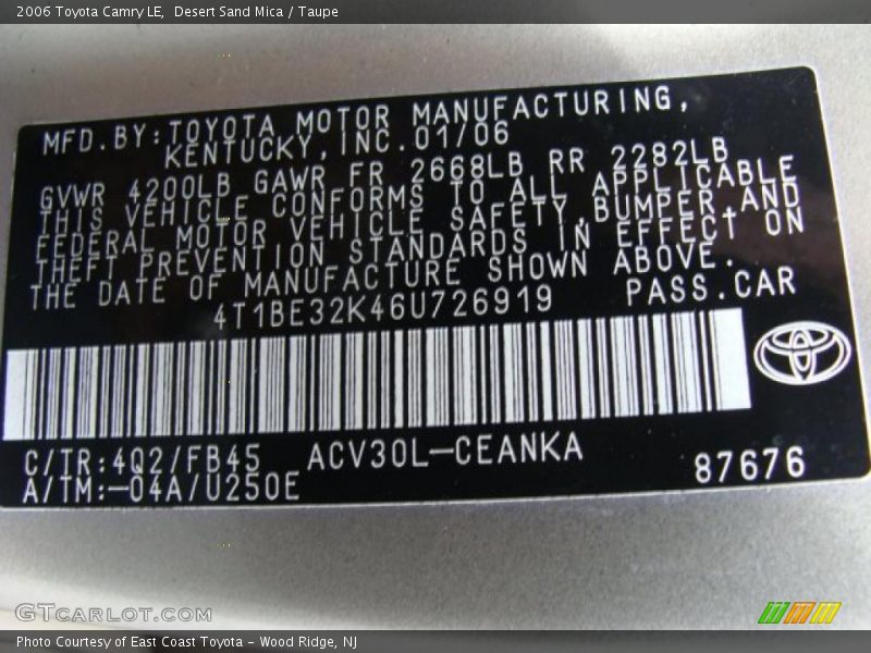 Desert Sand Mica / Taupe 2006 Toyota Camry LE