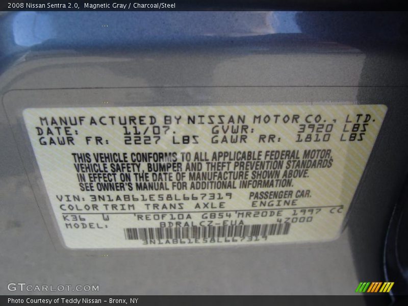 Magnetic Gray / Charcoal/Steel 2008 Nissan Sentra 2.0