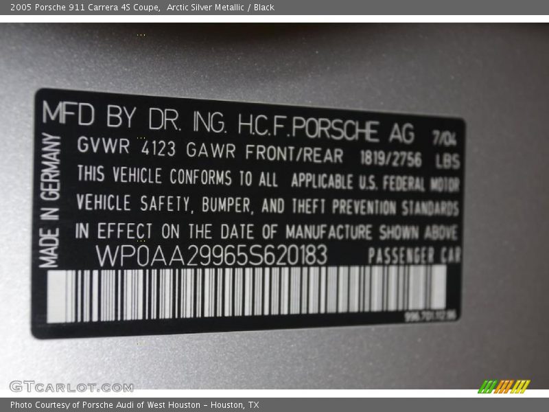 Arctic Silver Metallic / Black 2005 Porsche 911 Carrera 4S Coupe