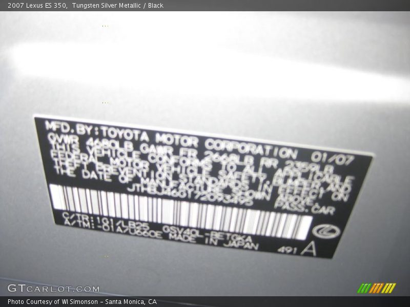 Tungsten Silver Metallic / Black 2007 Lexus ES 350