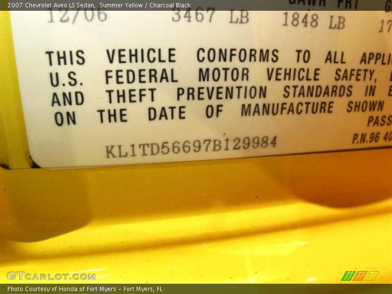 Summer Yellow / Charcoal Black 2007 Chevrolet Aveo LS Sedan