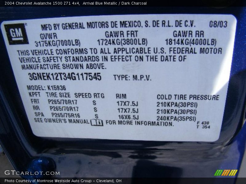 Arrival Blue Metallic / Dark Charcoal 2004 Chevrolet Avalanche 1500 Z71 4x4