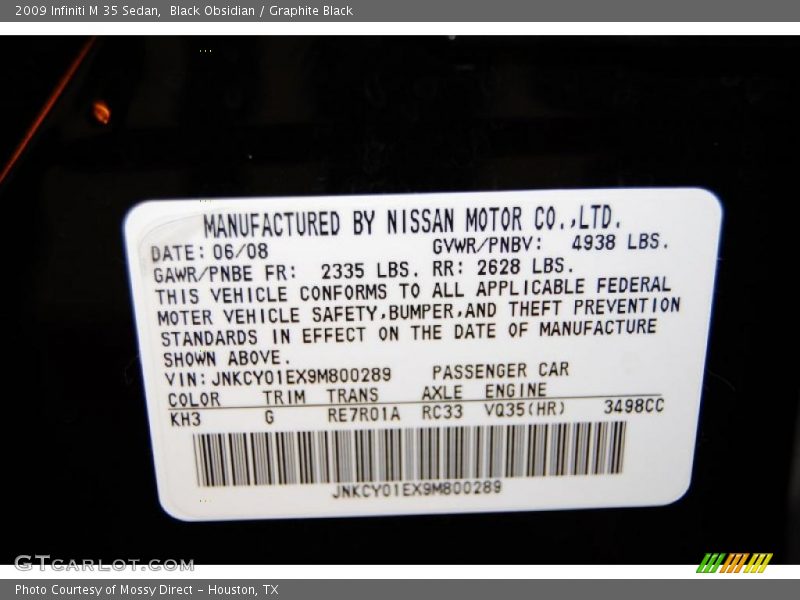 Black Obsidian / Graphite Black 2009 Infiniti M 35 Sedan