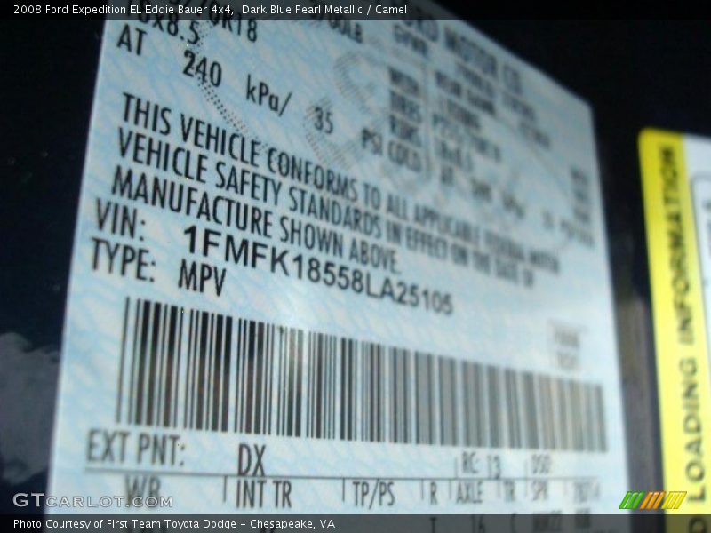 Dark Blue Pearl Metallic / Camel 2008 Ford Expedition EL Eddie Bauer 4x4