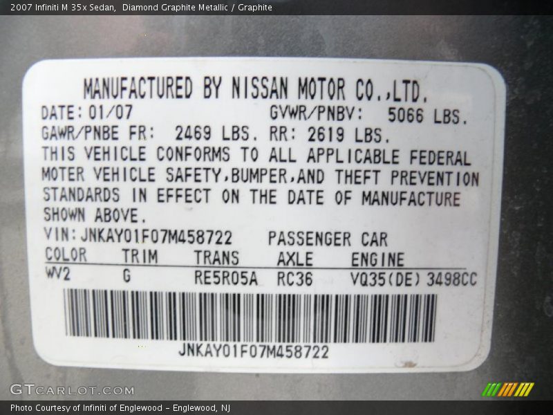 Diamond Graphite Metallic / Graphite 2007 Infiniti M 35x Sedan