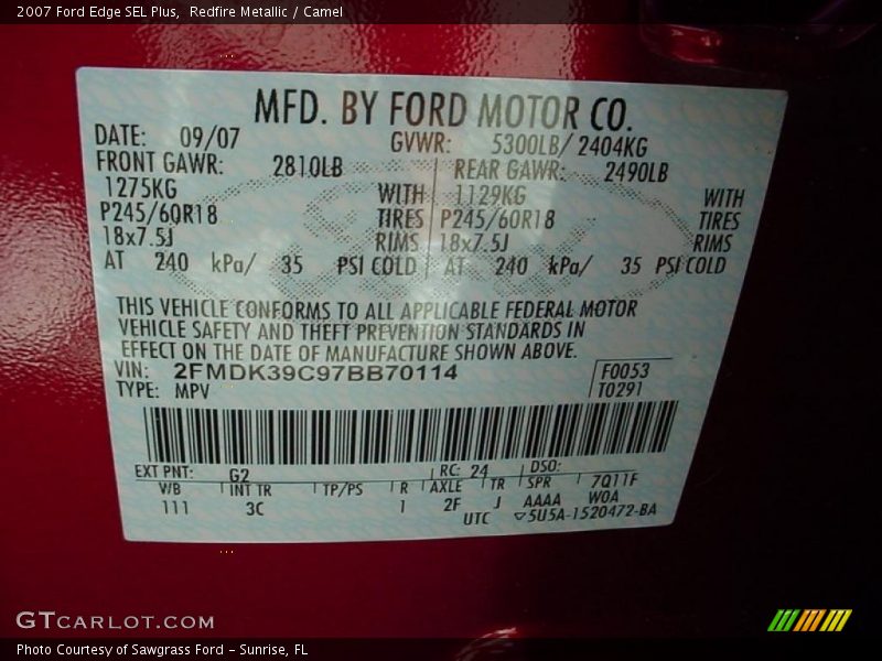 Redfire Metallic / Camel 2007 Ford Edge SEL Plus