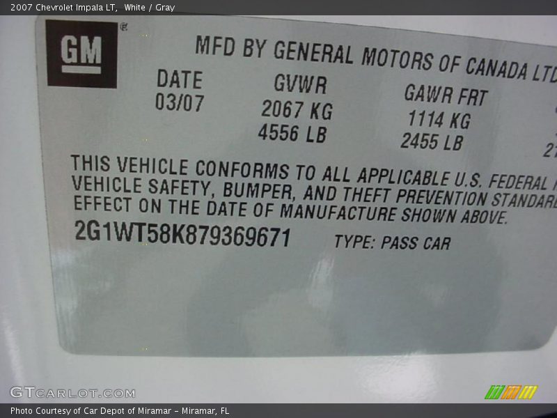 White / Gray 2007 Chevrolet Impala LT