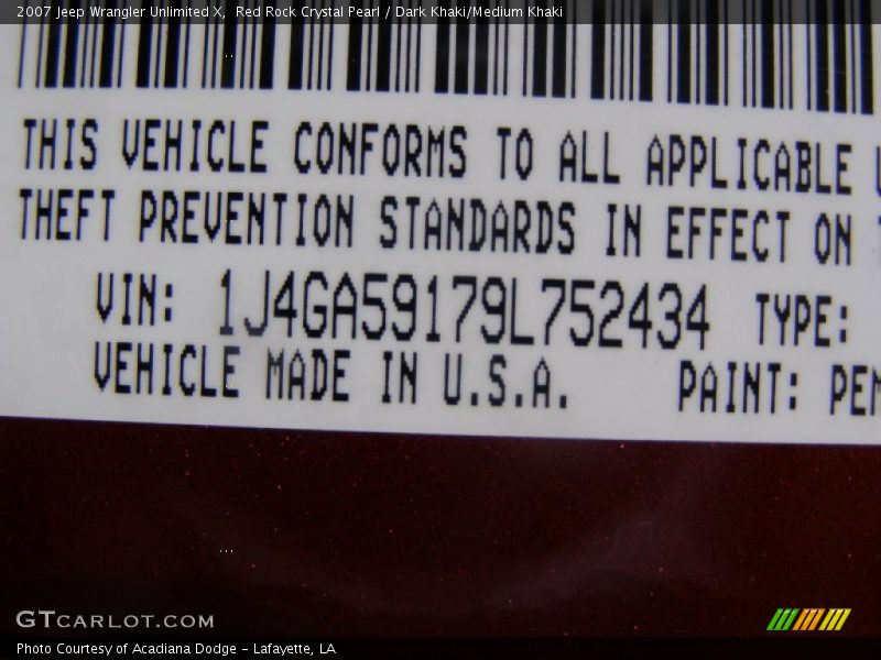 Red Rock Crystal Pearl / Dark Khaki/Medium Khaki 2007 Jeep Wrangler Unlimited X