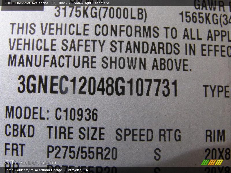 Black / Ebony/Light Cashmere 2008 Chevrolet Avalanche LTZ