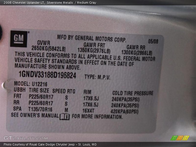 Silverstone Metallic / Medium Gray 2008 Chevrolet Uplander LT