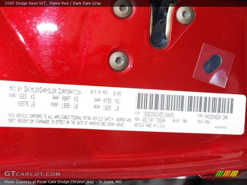 Flame Red / Dark Slate Gray 2005 Dodge Neon SXT