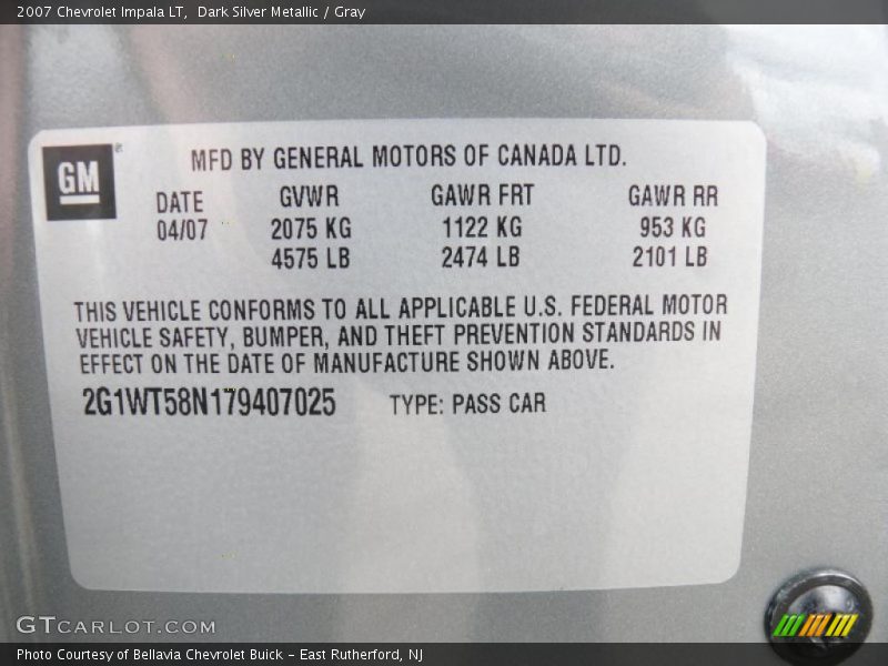 Dark Silver Metallic / Gray 2007 Chevrolet Impala LT