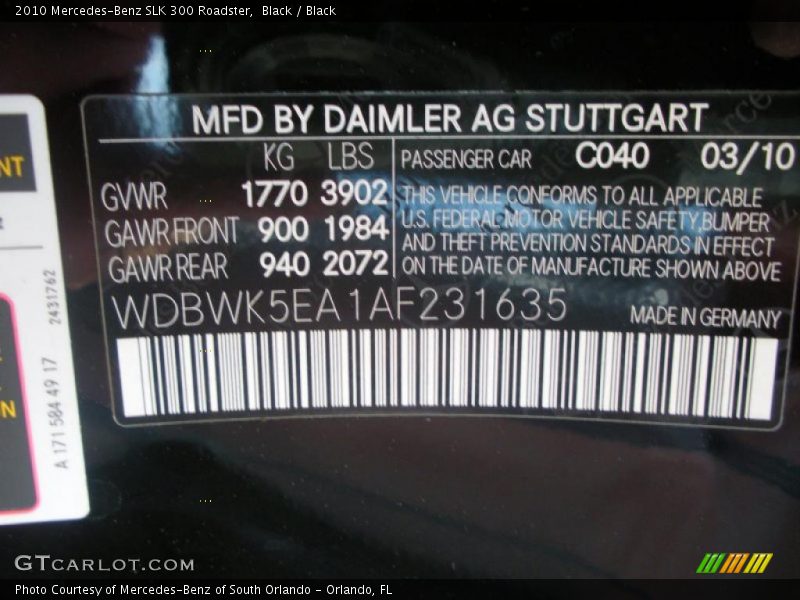 Black / Black 2010 Mercedes-Benz SLK 300 Roadster