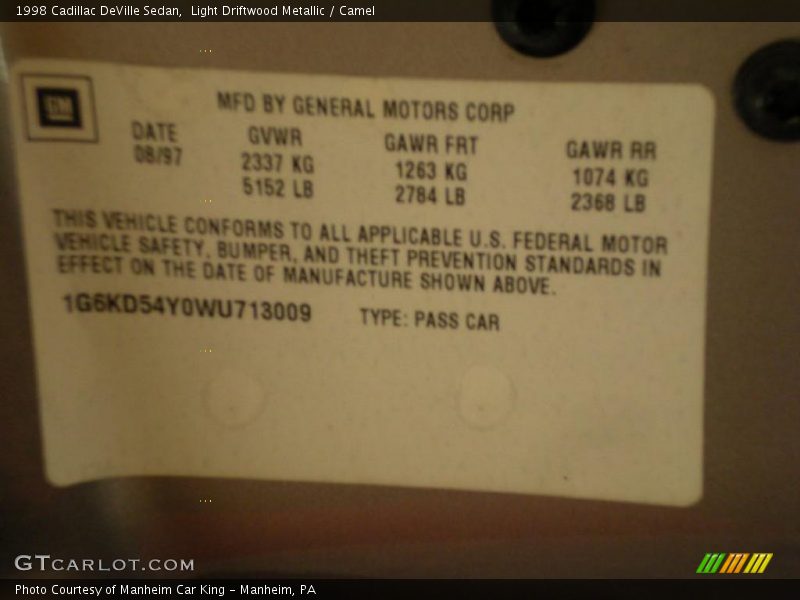 Light Driftwood Metallic / Camel 1998 Cadillac DeVille Sedan