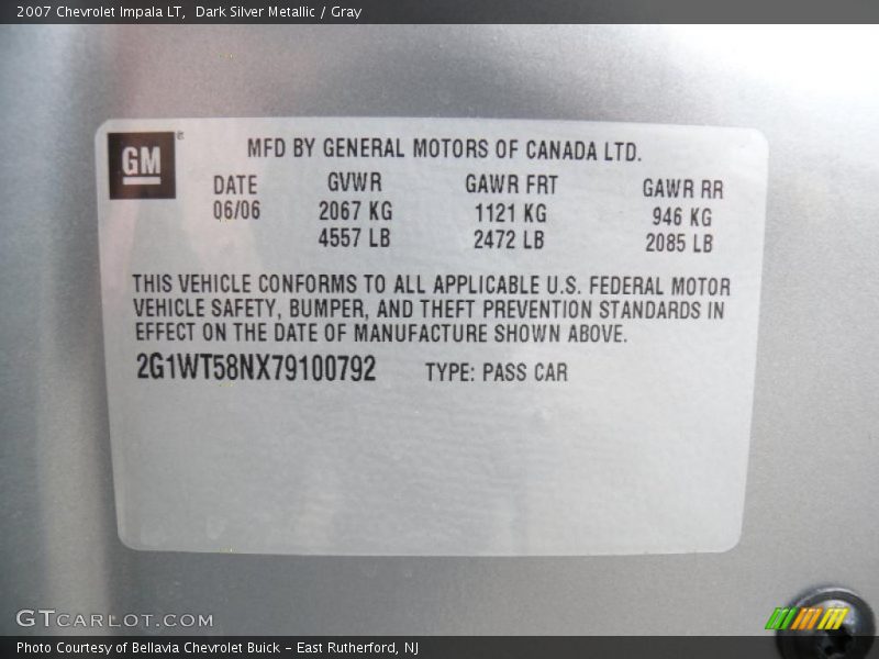 Dark Silver Metallic / Gray 2007 Chevrolet Impala LT
