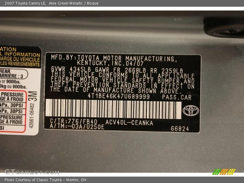 Aloe Green Metallic / Bisque 2007 Toyota Camry LE