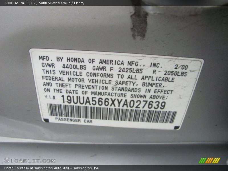 Satin Silver Metallic / Ebony 2000 Acura TL 3.2