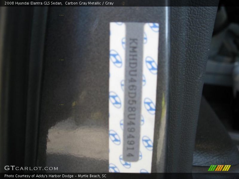 Carbon Gray Metallic / Gray 2008 Hyundai Elantra GLS Sedan