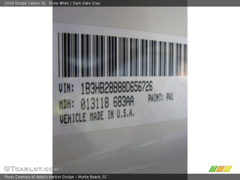 2008 Caliber SE Stone White Color Code PW1