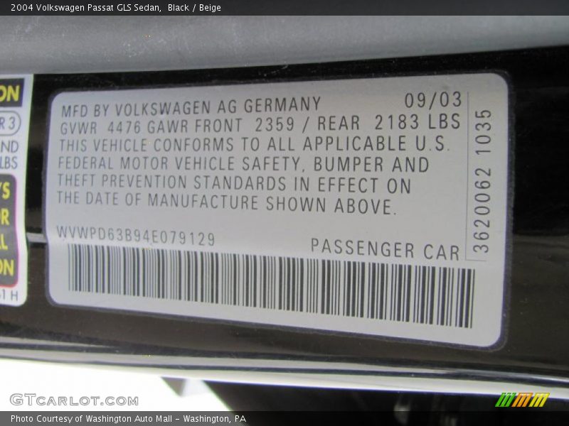 Black / Beige 2004 Volkswagen Passat GLS Sedan