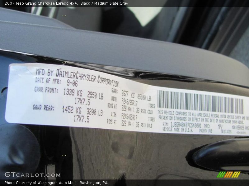 Black / Medium Slate Gray 2007 Jeep Grand Cherokee Laredo 4x4