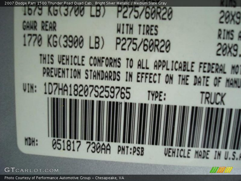 Bright Silver Metallic / Medium Slate Gray 2007 Dodge Ram 1500 Thunder Road Quad Cab