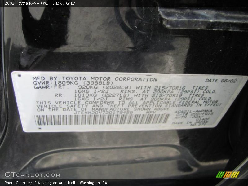 Black / Gray 2002 Toyota RAV4 4WD