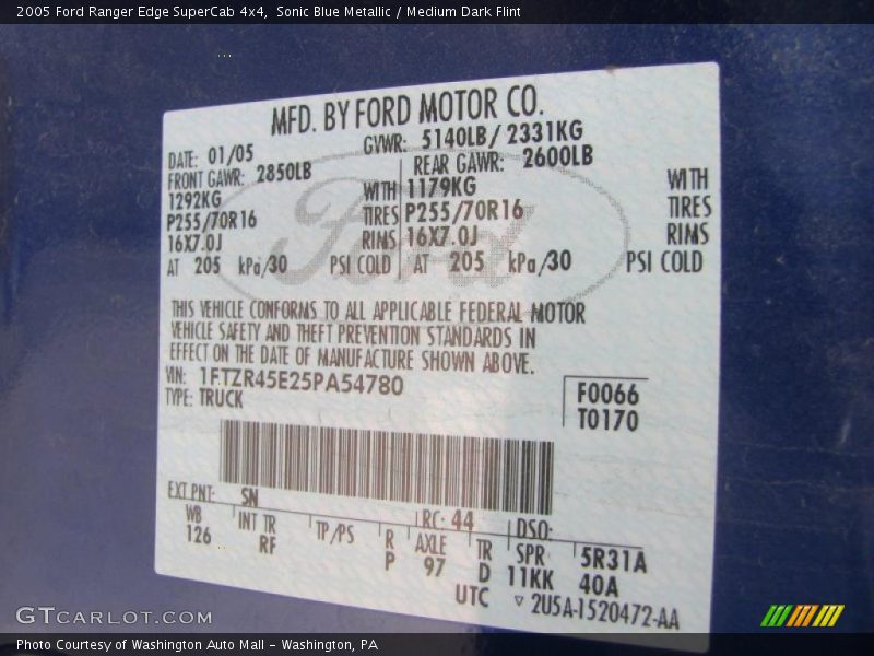 Sonic Blue Metallic / Medium Dark Flint 2005 Ford Ranger Edge SuperCab 4x4
