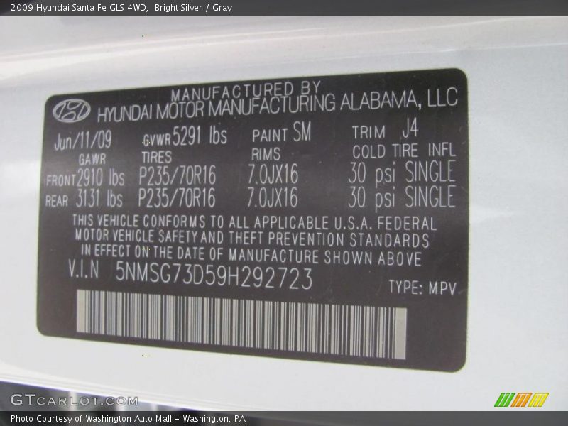Bright Silver / Gray 2009 Hyundai Santa Fe GLS 4WD