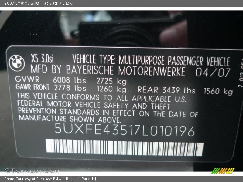 Jet Black / Black 2007 BMW X5 3.0si