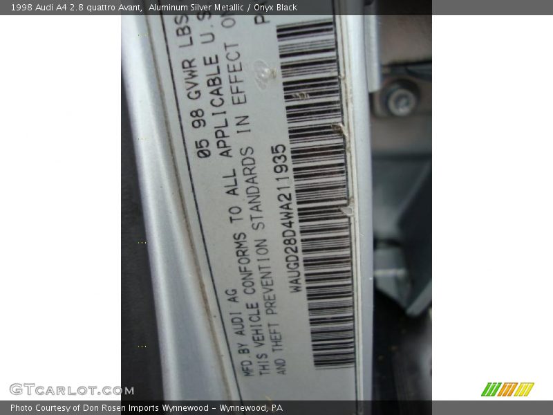 Aluminum Silver Metallic / Onyx Black 1998 Audi A4 2.8 quattro Avant
