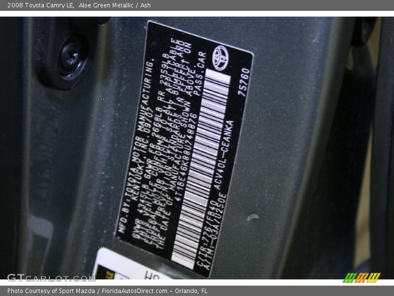 Aloe Green Metallic / Ash 2008 Toyota Camry LE