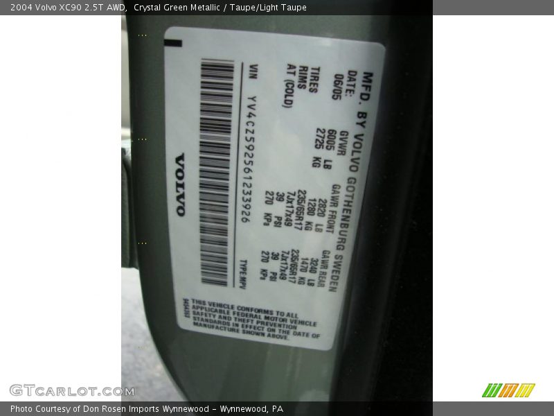 Crystal Green Metallic / Taupe/Light Taupe 2004 Volvo XC90 2.5T AWD