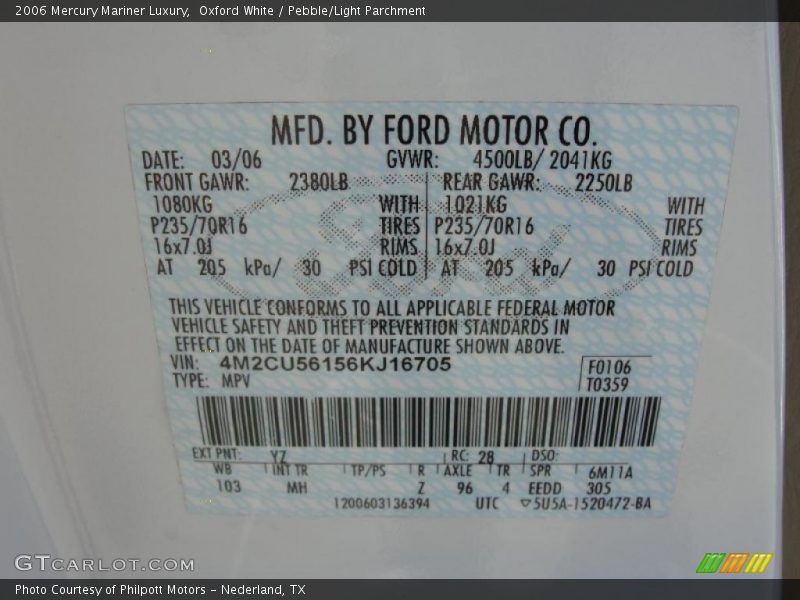 Oxford White / Pebble/Light Parchment 2006 Mercury Mariner Luxury