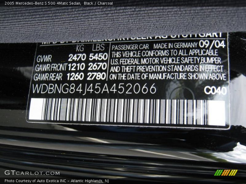 Black / Charcoal 2005 Mercedes-Benz S 500 4Matic Sedan