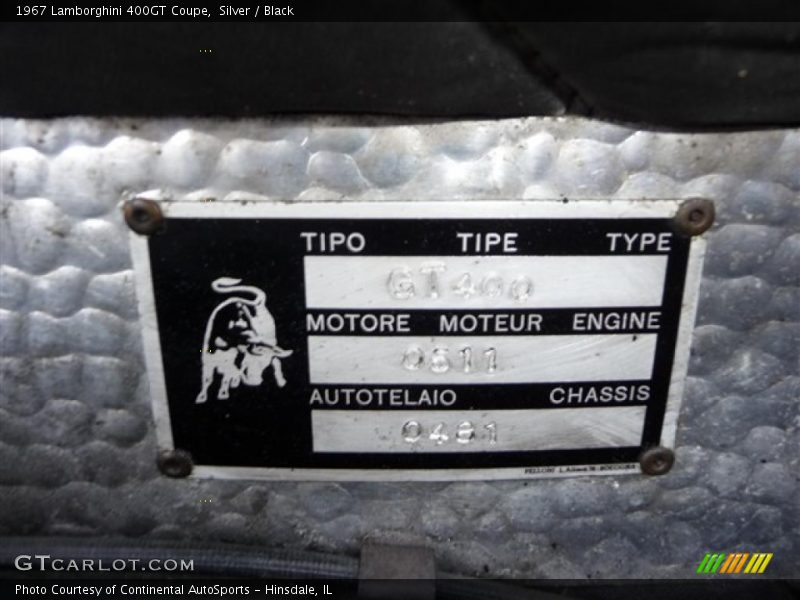 Info Tag of 1967 400GT Coupe