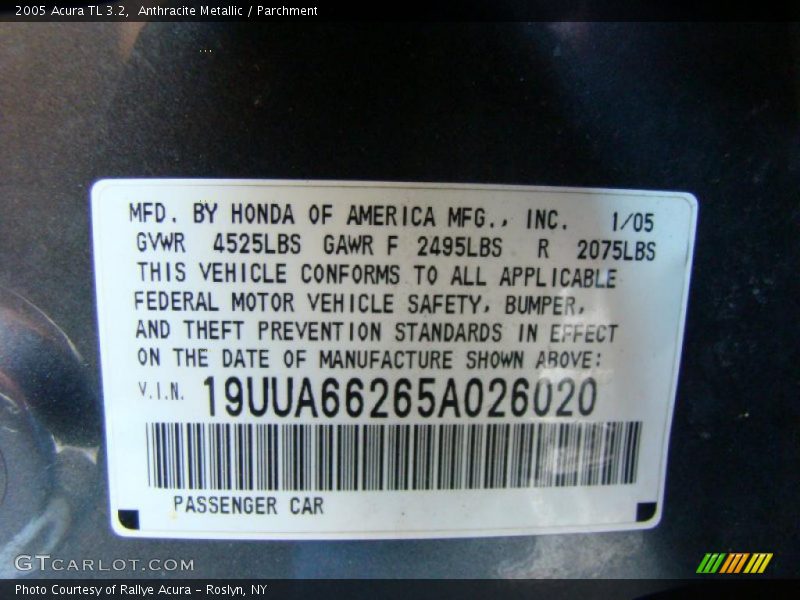 Anthracite Metallic / Parchment 2005 Acura TL 3.2