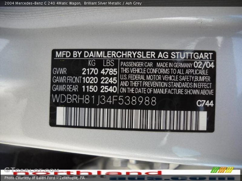 Brilliant Silver Metallic / Ash Grey 2004 Mercedes-Benz C 240 4Matic Wagon