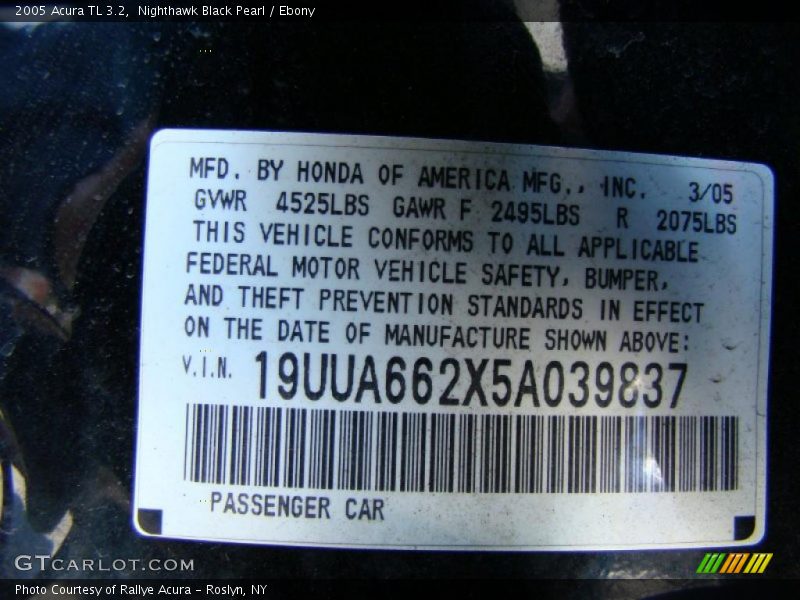 Nighthawk Black Pearl / Ebony 2005 Acura TL 3.2