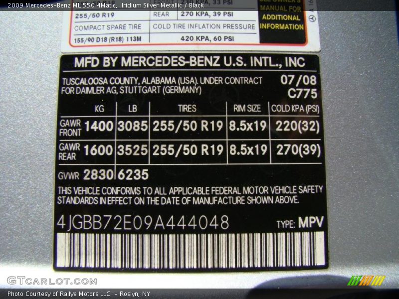 Iridium Silver Metallic / Black 2009 Mercedes-Benz ML 550 4Matic